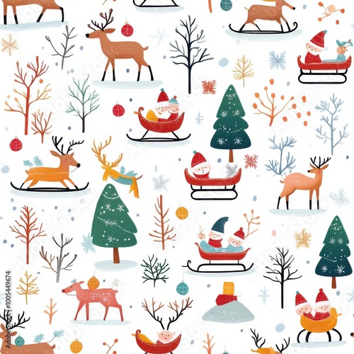 Fun Christmas Sleigh and Reindeer Pattern Design