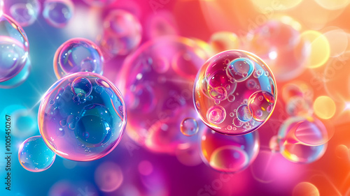 Colorful bubbles floating gracefully in a bright, vibrant atmosphere