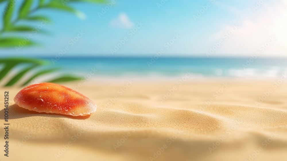 Serene Beach with Shell on Sand and Ocean Horizon Serene Beach with Shell on Sand and Ocean Horizon