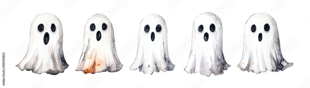 Obraz premium A collection of playful ghost illustrations, perfect for Halloween decorations, party themes, or spooky design projects.