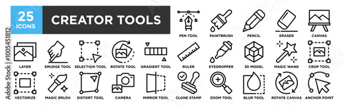 Creator Tools icon collection set. Containing design creator, technology, digital, studio, video, content, design
