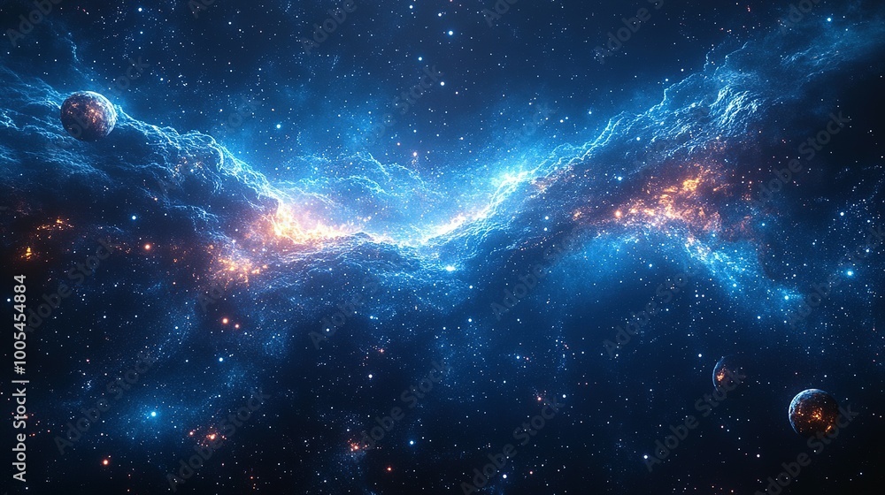 Cosmic Nebula with Two Planets and Scattered Stars Cosmic Nebula with Two Planets and Scattered Stars