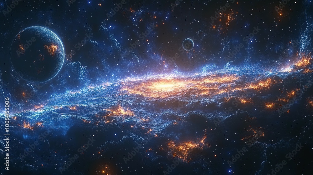 Obraz premium A Cosmic Landscape with Planets and Nebulae