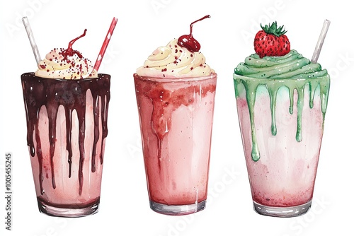 Delicious milkshakes with colorful toppings, perfect for summer treats and dessert inspirations.