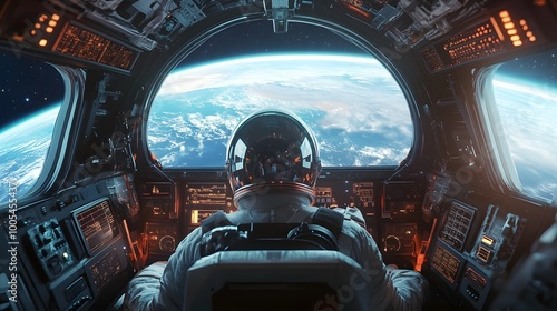 Astronaut Gazing at Earth Through a Spacecraft Window
