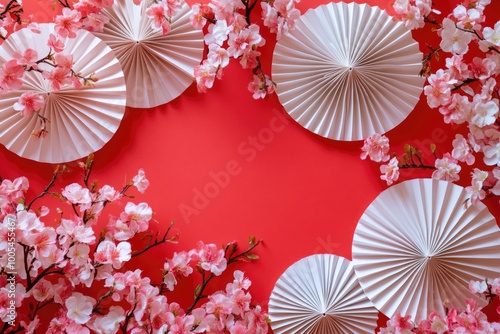 Paper Fans on Red Surface