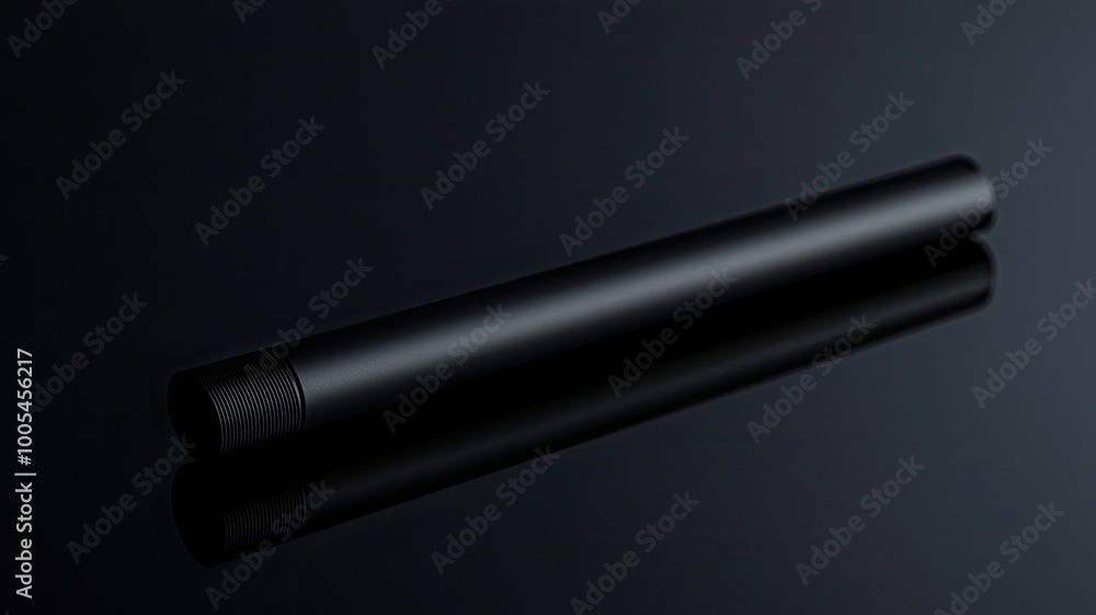 A sleek black cylindrical object on a dark surface, reflecting light. Ideal for minimalist design concepts or modern product showcases. A sleek black cylindrical object on a dark surface, reflecting light. Ideal for minimalist design concepts or modern product showcases.