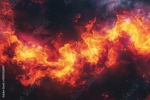 A vibrant representation of swirling flames against a dark cosmic background, evoking a sense of energy and movement.