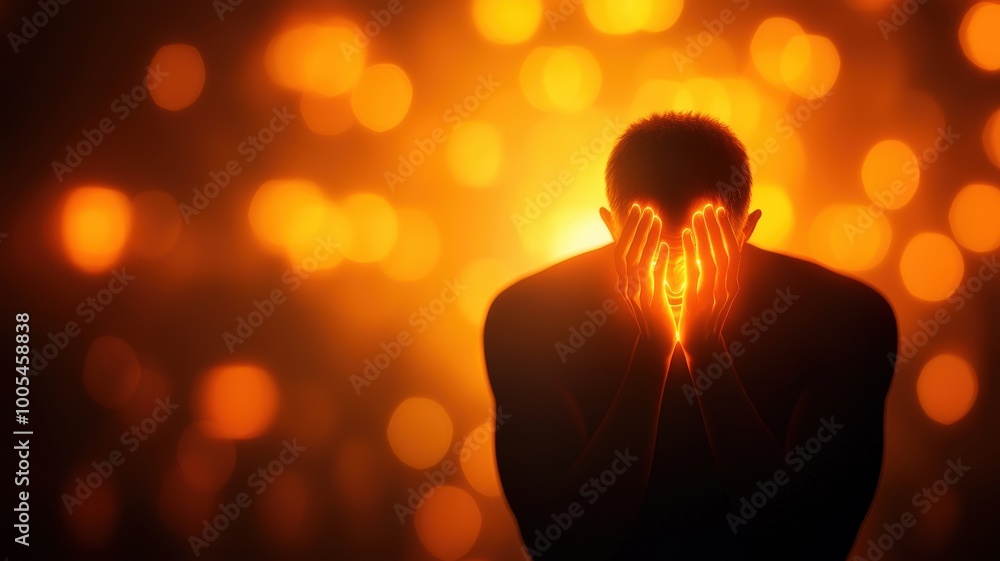 Man Expressing Emotions with Bright Light in Background Man Expressing Emotions with Bright Light in Background