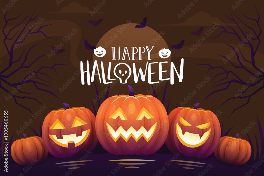 A poster for halloween with pumpkins on the top. A poster for halloween with pumpkins on the top.