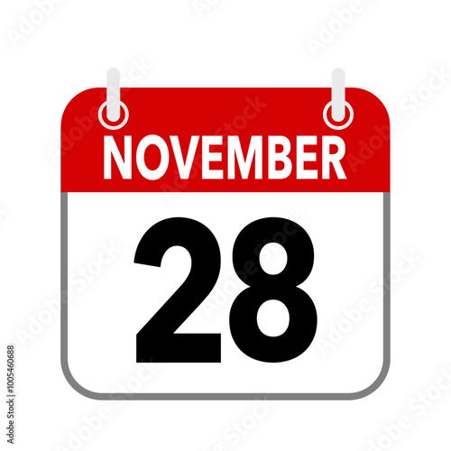28 November, calendar icon isolated on white background.