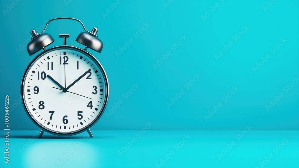 Classic Alarm Clock on Vibrant Blue Background Classic Alarm Clock on Vibrant Blue Background