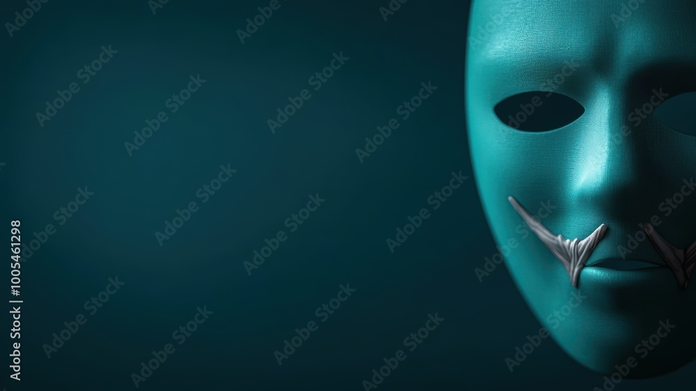 Mysterious Mask with Silent Expression on Dark Background Mysterious Mask with Silent Expression on Dark Background