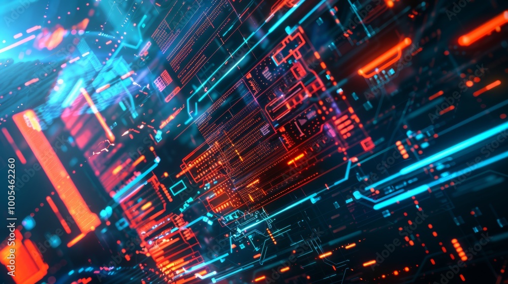 Fototapeta premium Poster layout with cybersecurity elements.