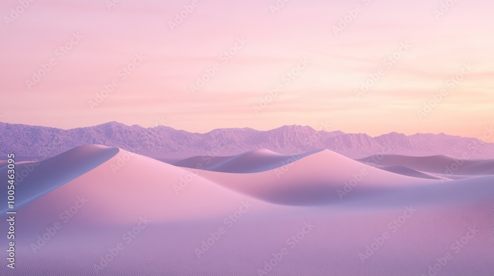 Desert landscape with tall sand dunes and a soft pink gradient sky at sunrise creating a peaceful and calming scene in the vast desert Desert landscape with tall sand dunes and a soft pink gradient sky at sunrise creating a peaceful and calming scene in the vast desert