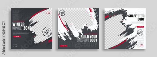 posts on social media vector illustration. Stylish graphics templates posts. dynamic abstractions typography photo. modern art paint and brush stains, fitness subjects gym. design frame post Template
