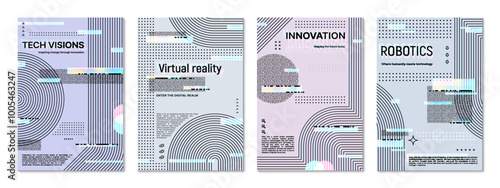 Futuristic glitch poster or cover background template with abstract digital distortion, holographic effect and geometric shapes. Vector cards for virtual reality innovation, tech vision and robotics