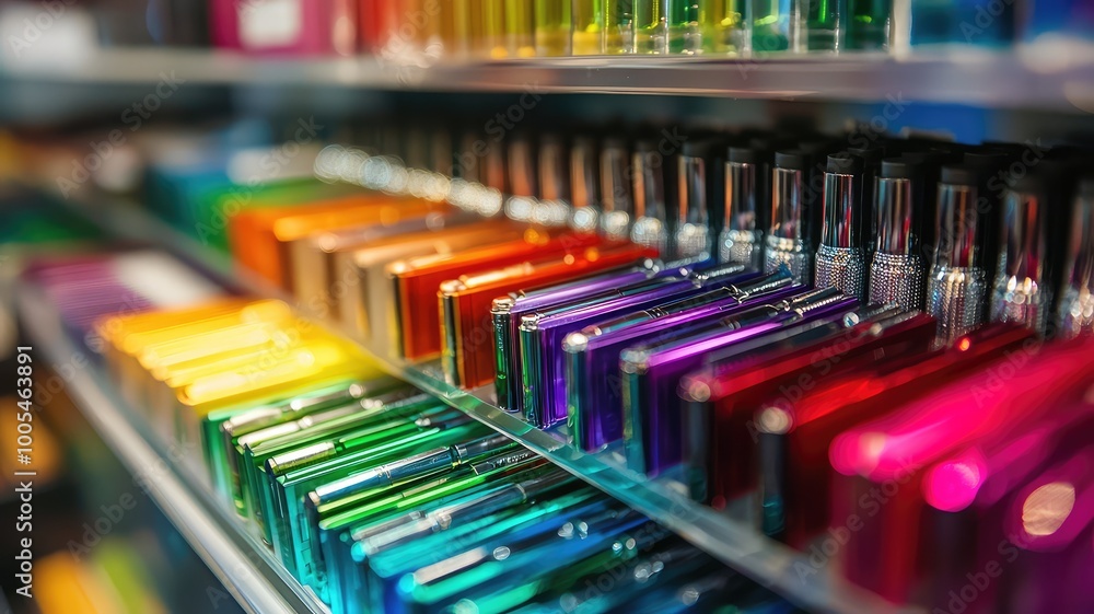 A vibrant display of colorful containers arranged in a gradient, showcasing various hues from red to purple. A vibrant display of colorful containers arranged in a gradient, showcasing various hues from red to purple.