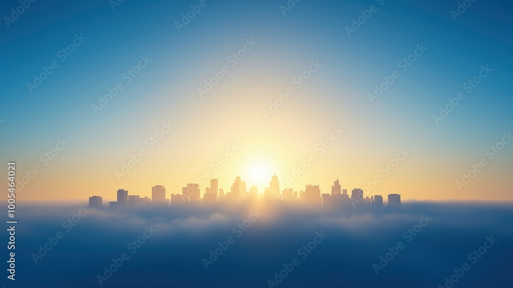 Soft Sunrise Over City Skyline with Golden Hues Soft Sunrise Over City Skyline with Golden Hues