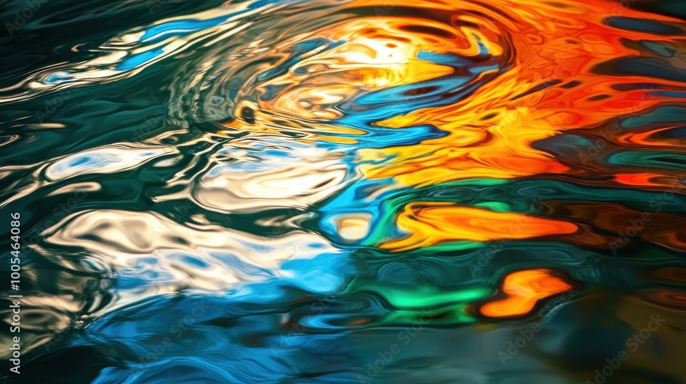 Colorful reflections on water surface with intricate patterns and vibrant hues. Colorful reflections on water surface with intricate patterns and vibrant hues.