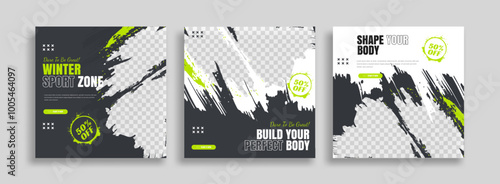 posts on social media vector illustration. Stylish graphics templates posts. dynamic abstractions typography photo. modern art paint and brush stains, fitness subjects gym. design frame post Template