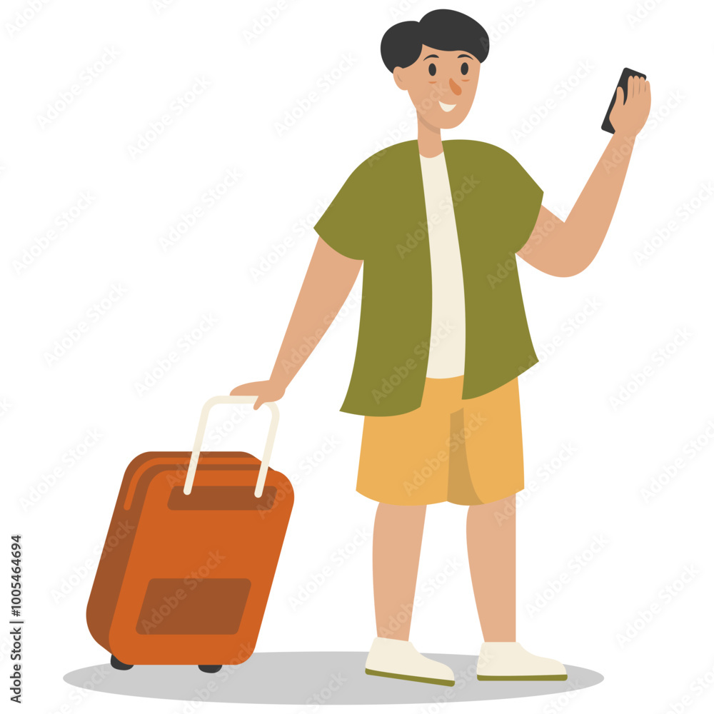 Holiday Traveler Character. People with Suitcase and Backpack. Vector Illustration on White Background. Holiday Traveler Character. People with Suitcase and Backpack. Vector Illustration on White Background.