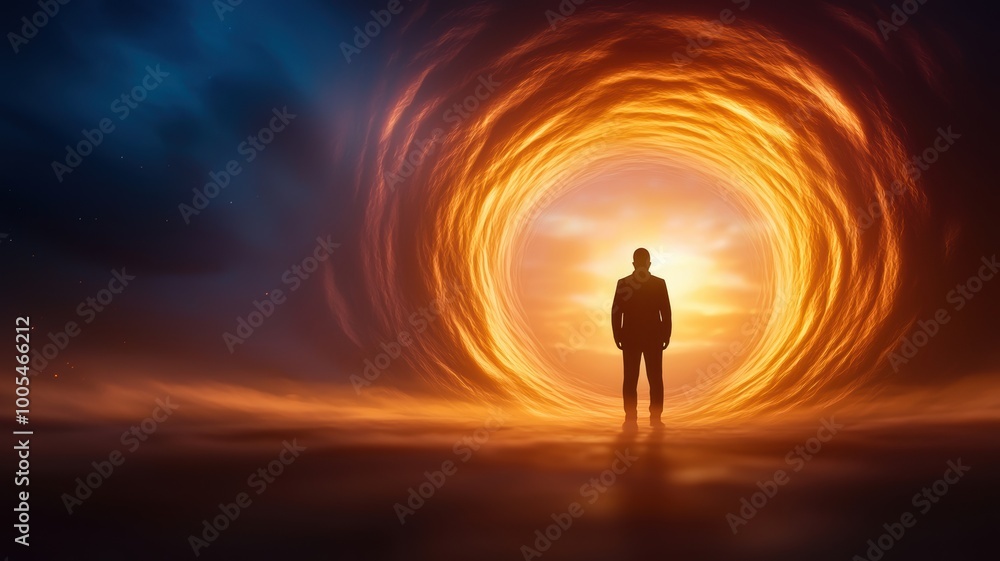 Silhouette Against Swirling Light Background