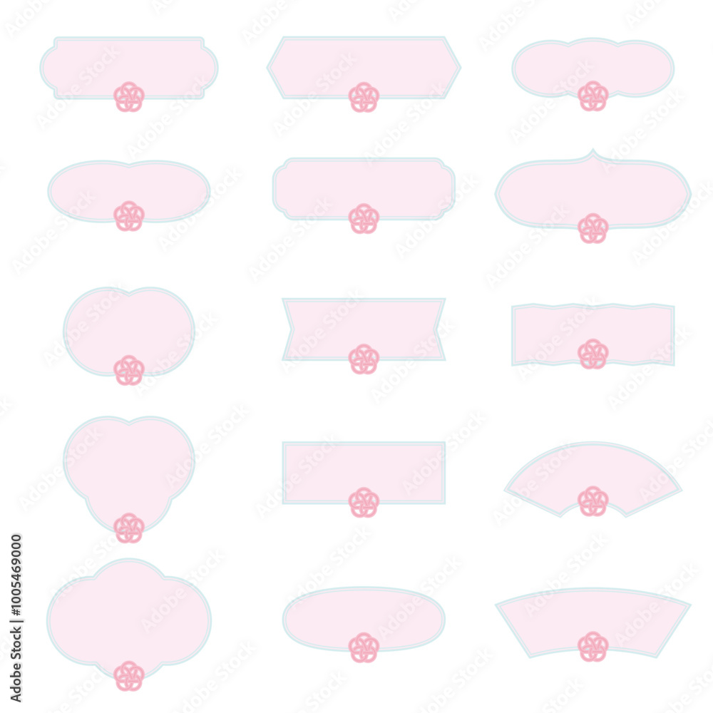 和風、梅結びの水引きのテキストフレームのイラストセット