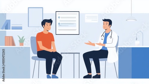 Doctor consulting with patient in a modern office environment.