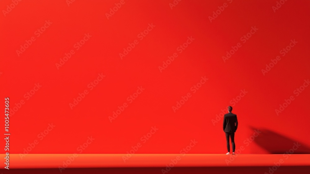 Solitary Figure Against Red Background Reflection Solitary Figure Against Red Background Reflection