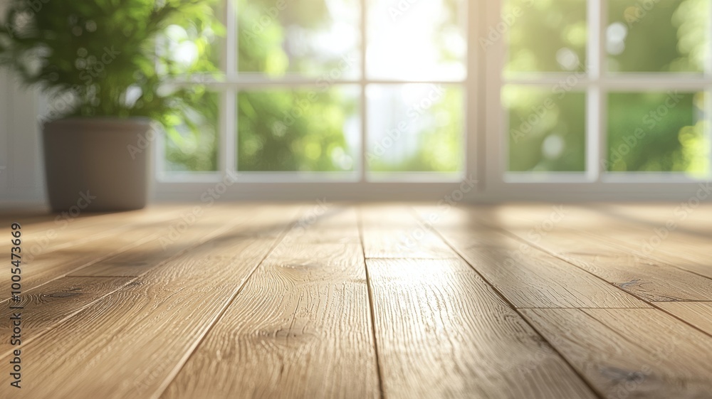 Sunlit Floorboards With Natural Surroundings