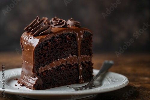 A slice of chocolate cake on a plate