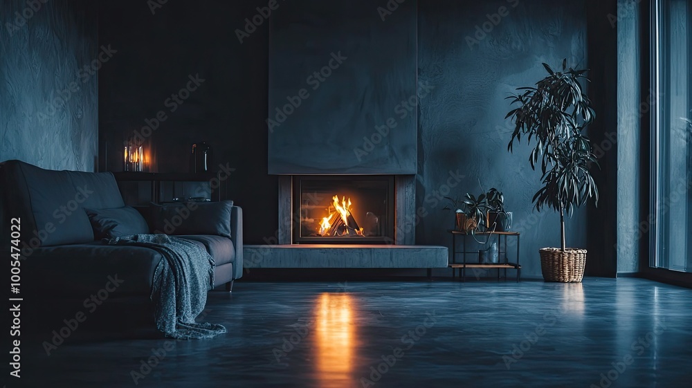 Cozy living room with dim lighting, a warm fireplace, and a relaxing atmosphere, perfect for winter evenings and intimate gatherings. Cozy living room with dim lighting, a warm fireplace, and a relaxing atmosphere, perfect for winter evenings and intimate gatherings.