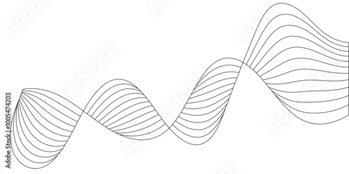 Black on white abstract perspective wave line stripes. wavy shape .Striped pattern design with 3d dimensional effect