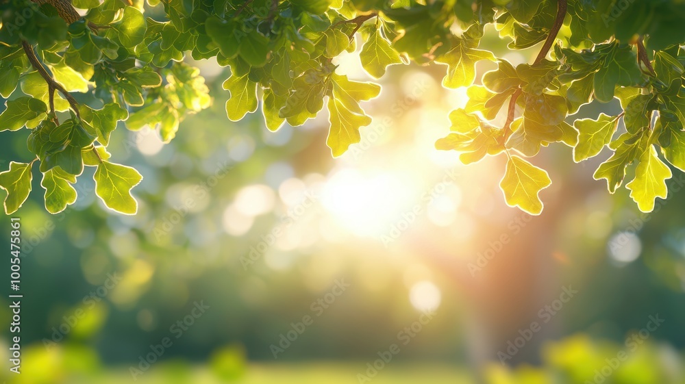 Sunlit Oak Leaves with Gentle Morning Glow Sunlit Oak Leaves with Gentle Morning Glow