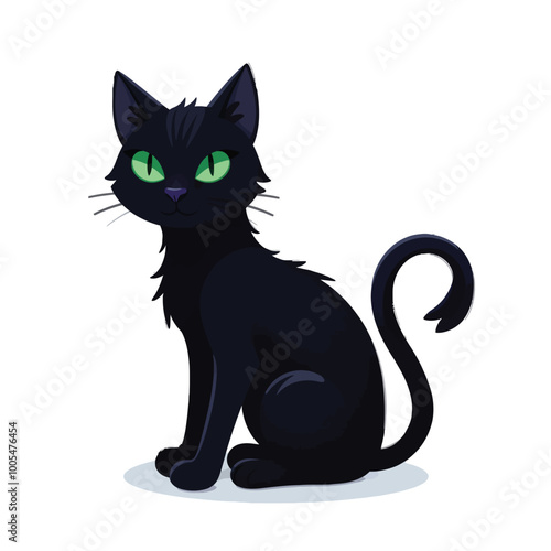 Black Cat Illustration with Green Eyes – Perfect for Halloween and Spooky Designs