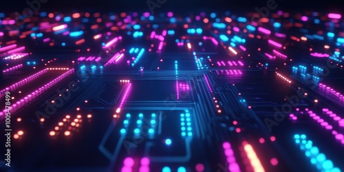 a circuit with glowing lights photo