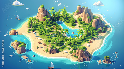 Beach Map isometric map 3D