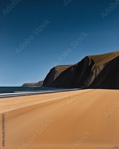 Light gradient backdrop from yellow to blue, wormseye view of coastal cliffs, sky available for copy photo