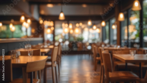 Blur image of restaurant with bokeh for background usage