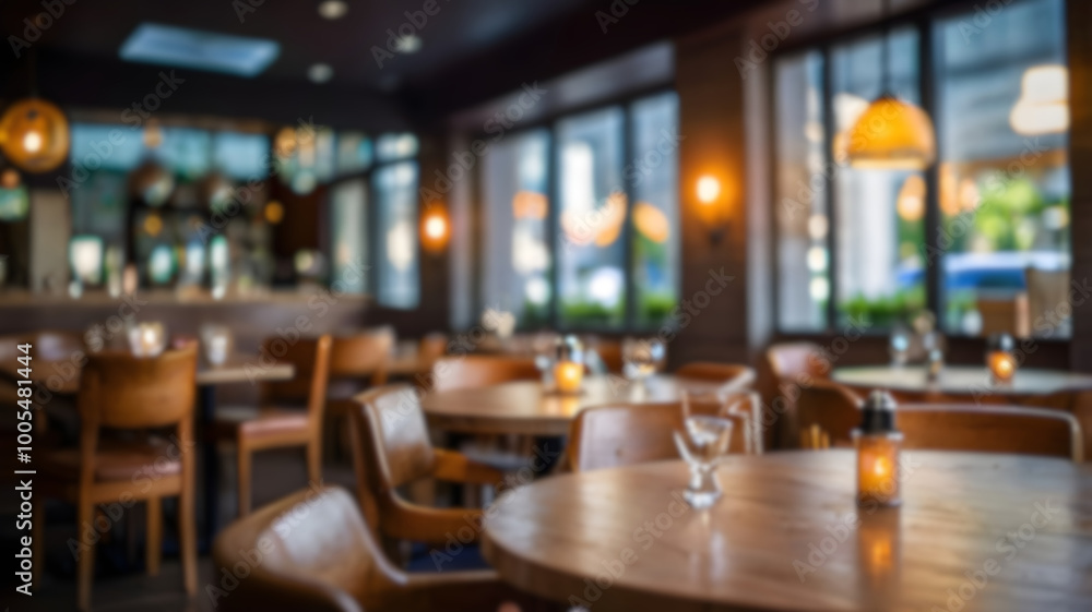 Blur image of restaurant with bokeh for background usage Blur image of restaurant with bokeh for background usage