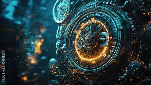 Wallpaper Mural Intricate clockwork design featuring glowing gears and detailed craftsmanship, perfect for steampunk and fantasy themes. Torontodigital.ca