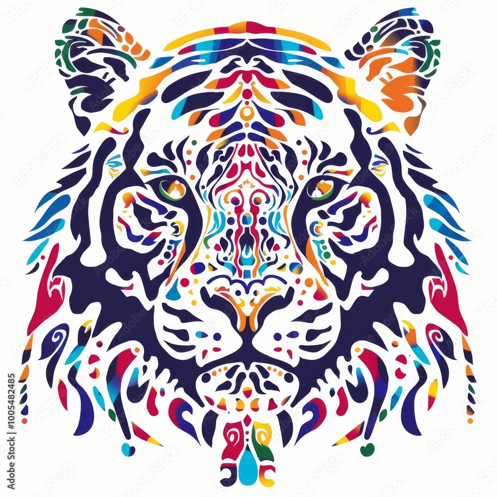 Fototapeta premium A striking abstract illustration of a tiger featuring vibrant colors and intricate patterns, perfect for modern and creative projects.