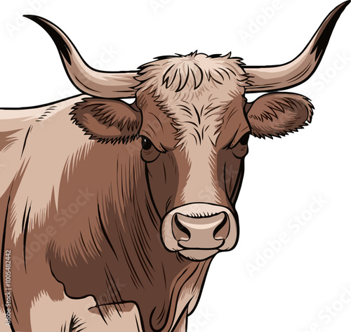 A vibrant vector illustration of a cow peacefully grazing in a lush meadow