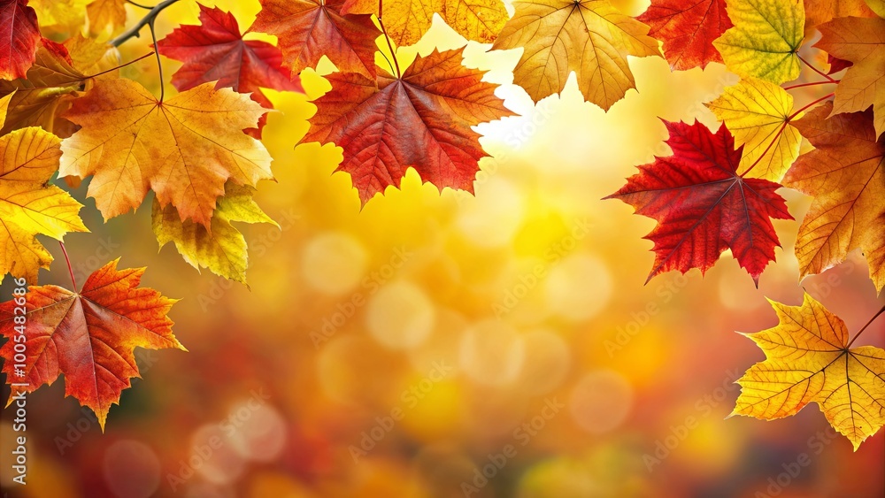 Golden Hues and Crimson Delights A Tapestry of Autumn Leaves Against a Blurry Background Golden Hues and Crimson Delights A Tapestry of Autumn Leaves Against a Blurry Background