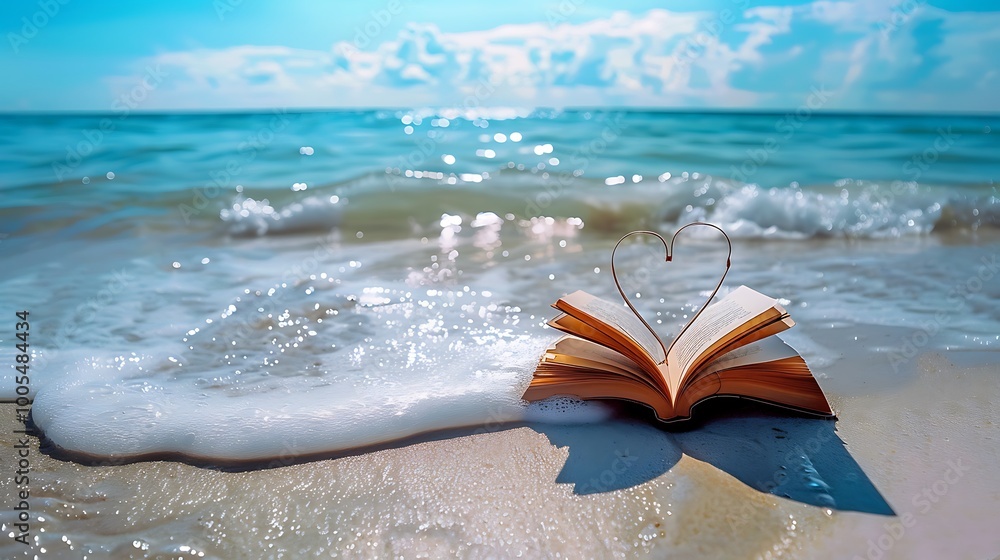 A heart shaped book lying on a sandy beach A heart shaped book lying on a sandy beach