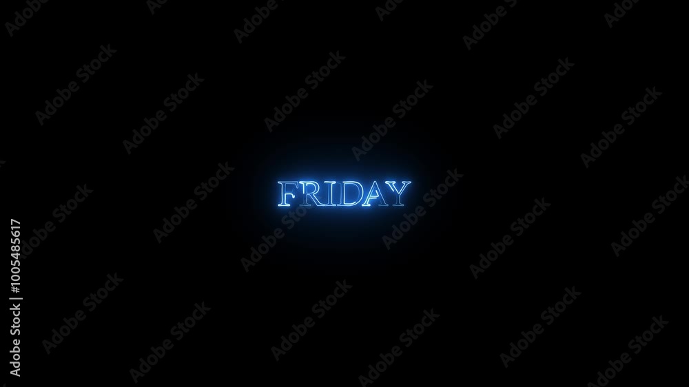 Friday text icon animation with neon glowing on black background. 4k motion graphics video Friday text icon animation with neon glowing on black background. 4k motion graphics video