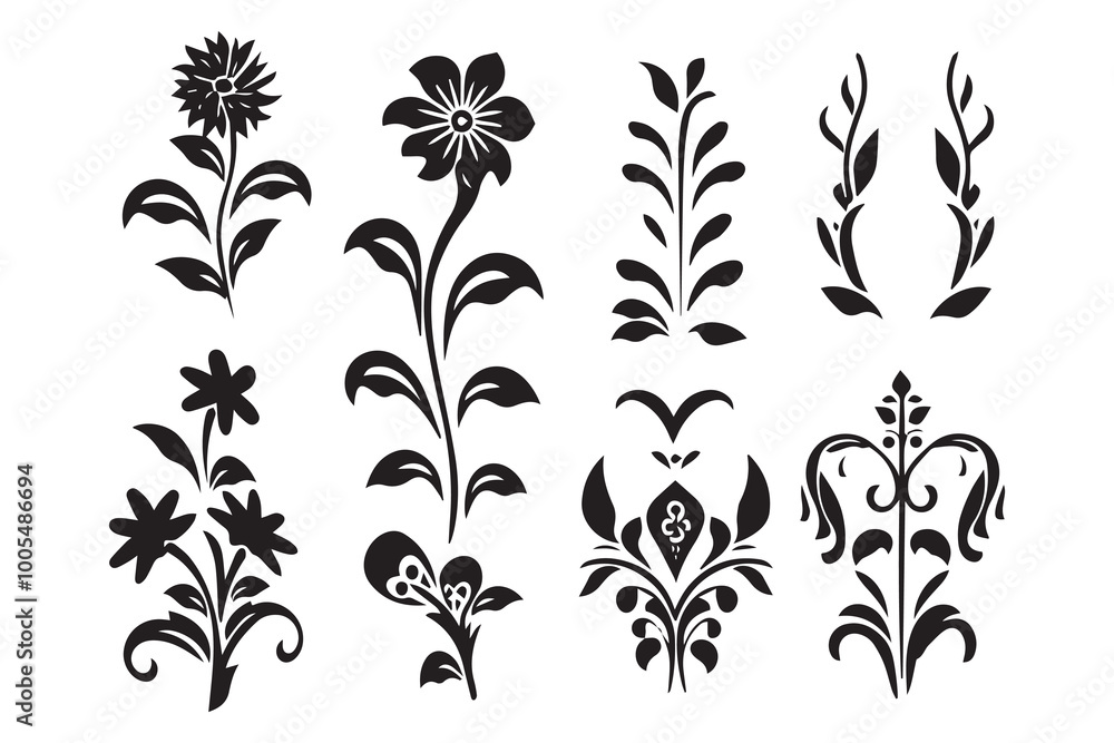Botanical flowers silhouette Botanical flowers silhouette