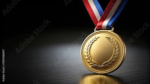 Panoramic gold medal on black background with space for text