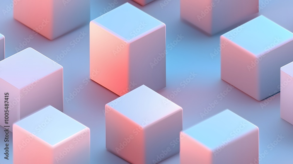 Geometric 3d cubes in soft pastel colors with modern lighting and shadow play Geometric 3d cubes in soft pastel colors with modern lighting and shadow play